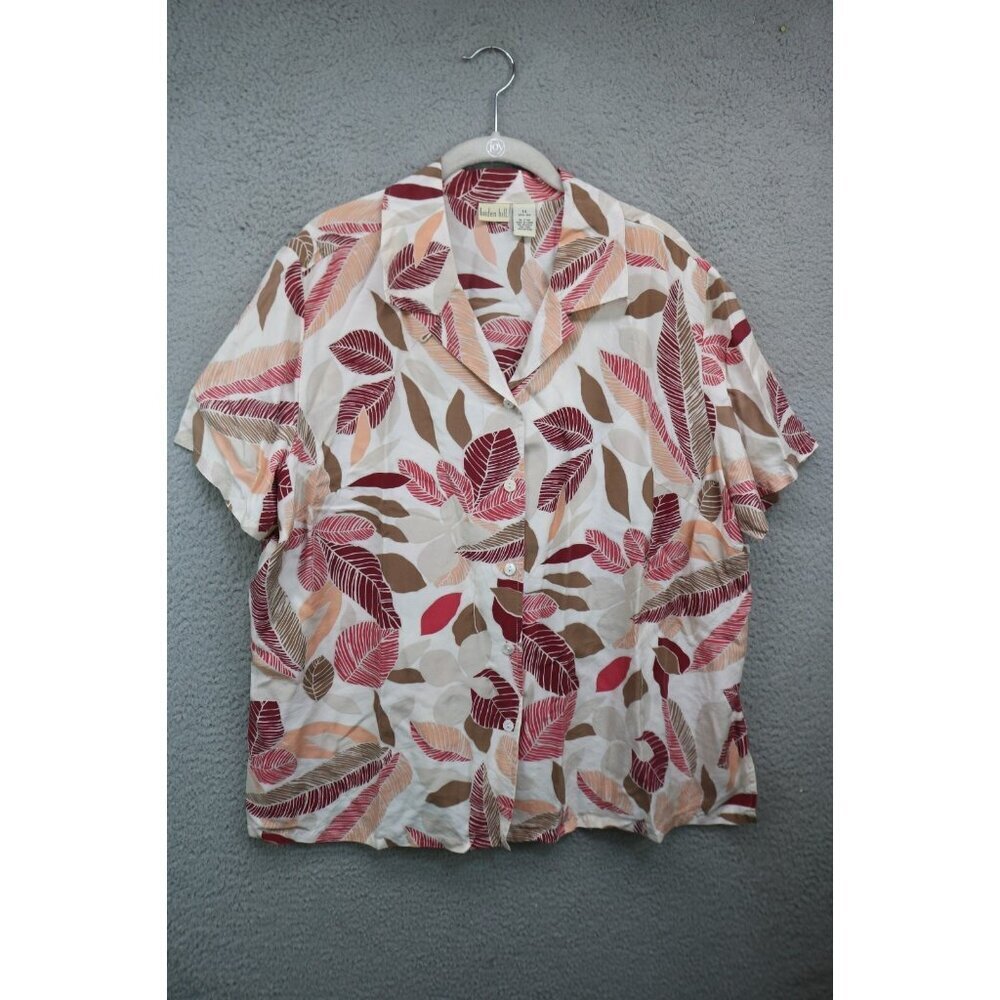 Linden HIll 100% Silk Short Sleeve Button-Up Top-1X-Floral-Beachy